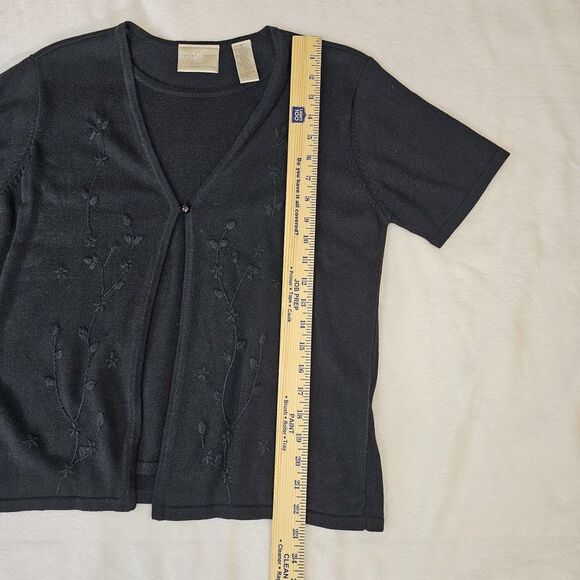 Vintage Emma James Short Sleeved Embroidered Black Sweater Size M - Picture 11 of 12